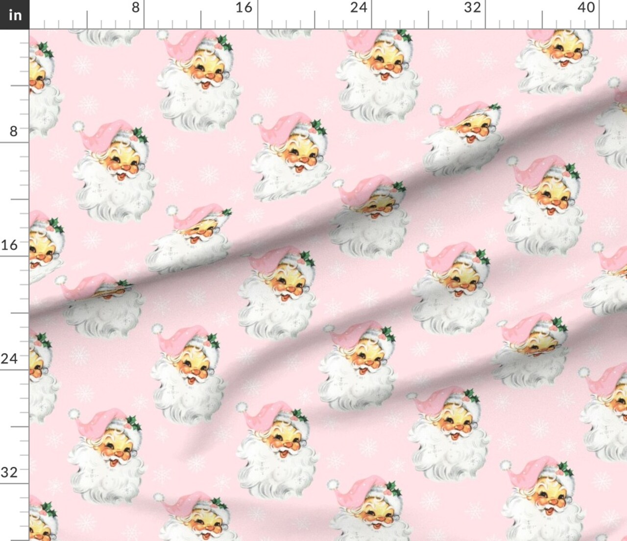 Various Fabrics by the Yard or Fat Quarter Pink Retro Santa Large Snowflakes Snow Holly Candy Christmas Vintage Custom Printed Fabric by Spoonflower 13805124